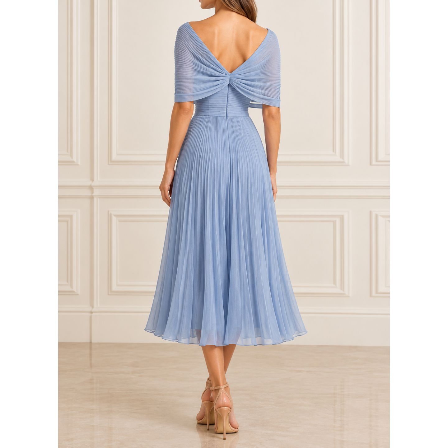 Gemy Maalouf Asymmetrical Draped Panel Evening Gown Dress Plisse Pleated Blue 12 — image 3 of 8